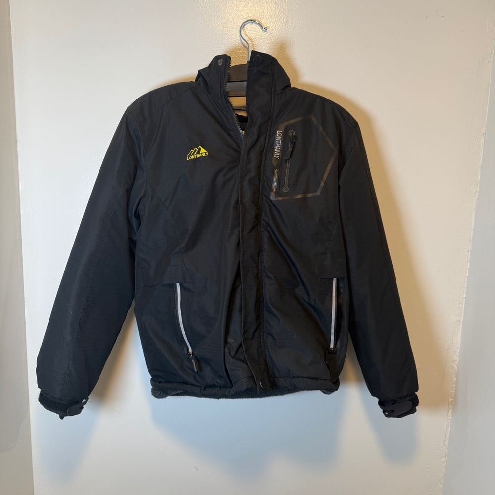 Lonthanly black youth winter coat full zip kids size 10-12
